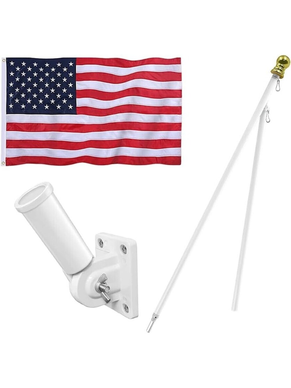 American Flag Pole Kit 2x3 US Flag Embroidered Stars 6 ft Spinning Pole Bracket